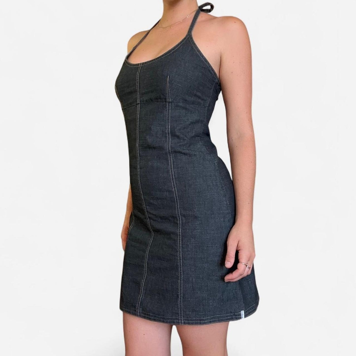 Black vintage denim mini dress
