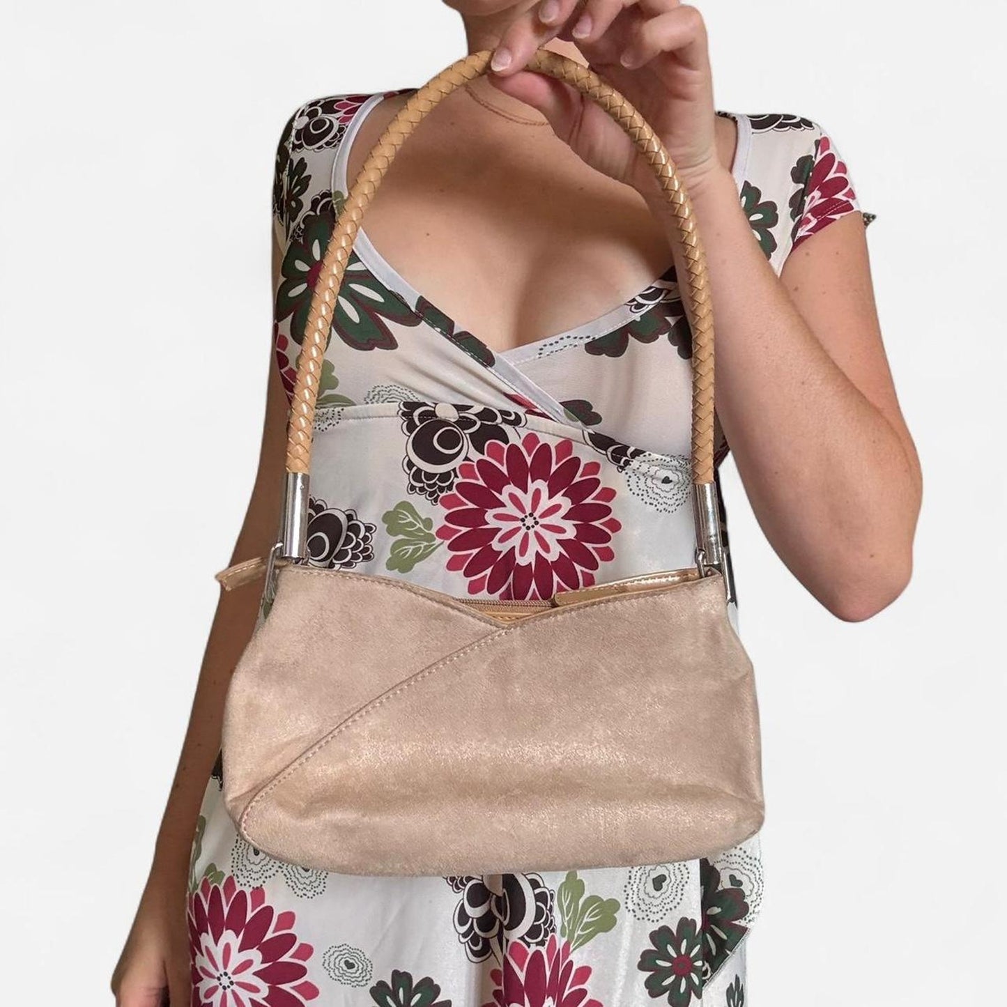 Tan and cream vintage shoulder bag