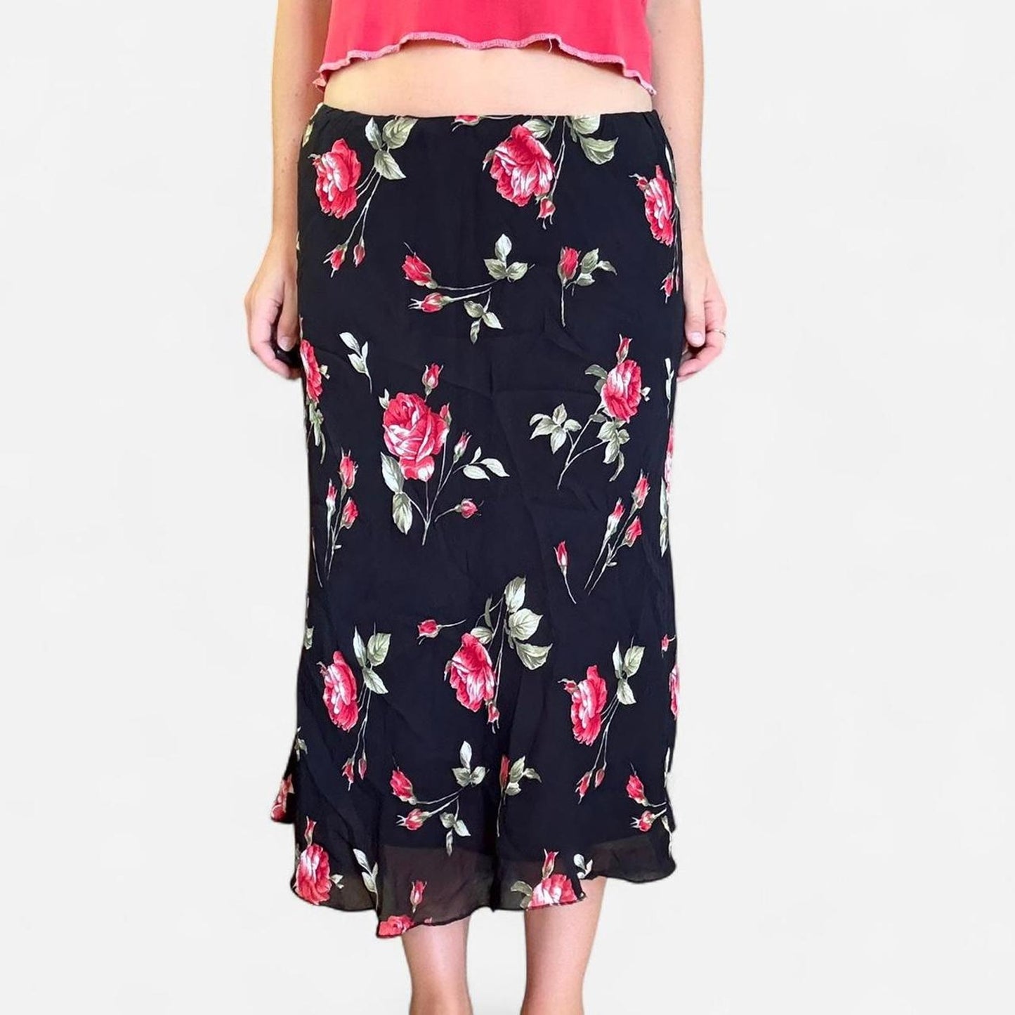 Black floral maxi skirt