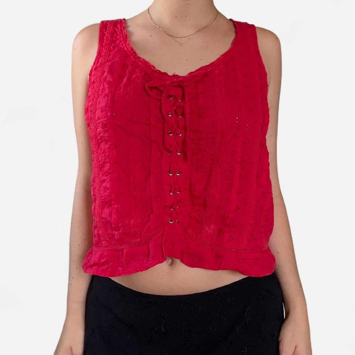 Red lace up corset style top