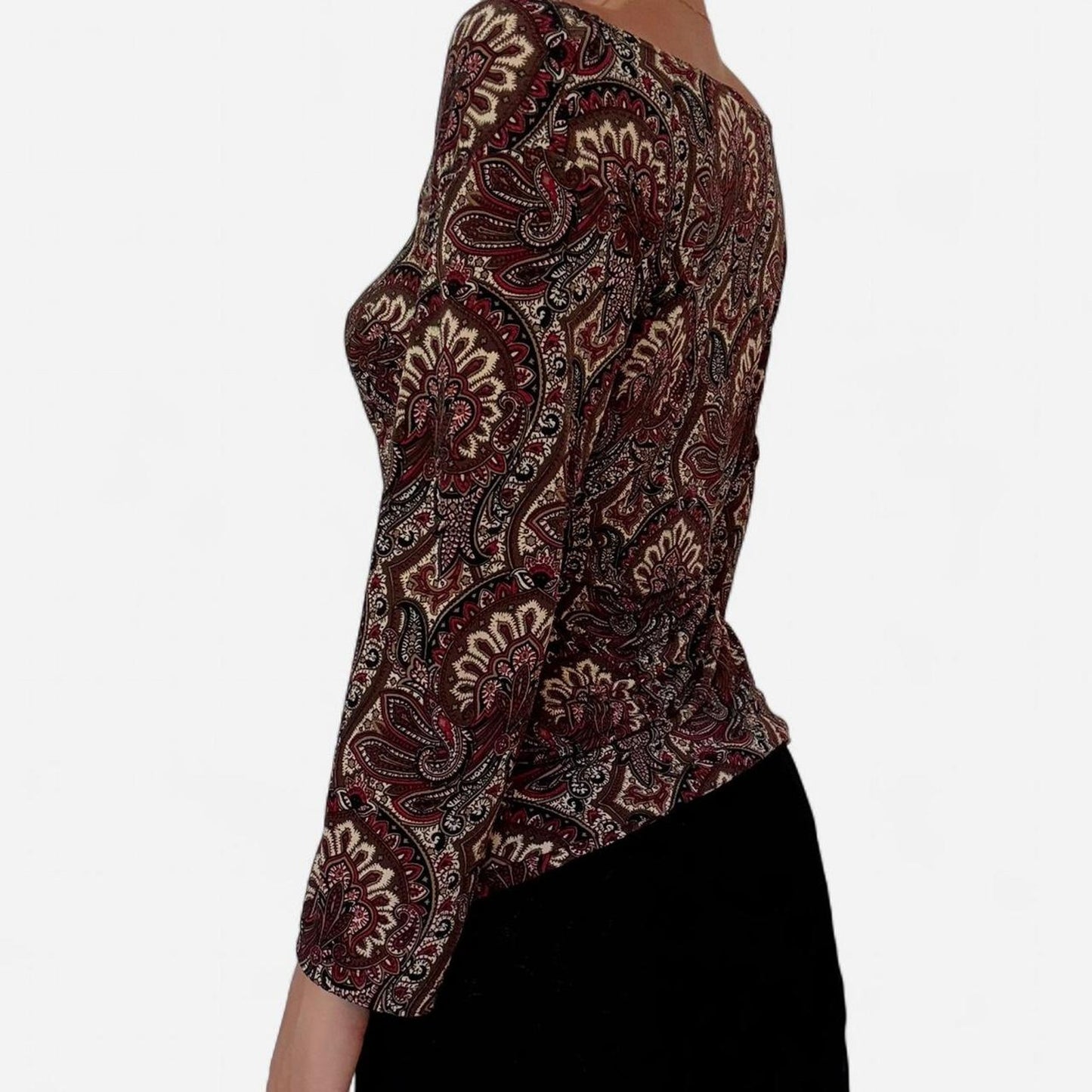 Burgundy and brown paisley print top