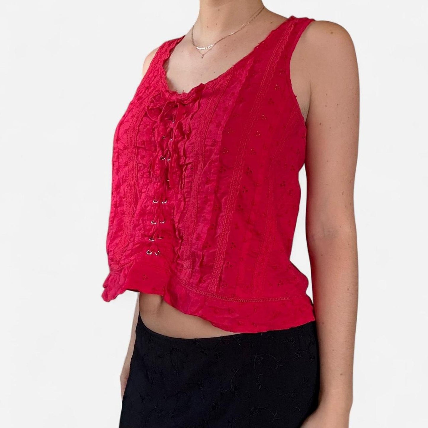 Red lace up corset style top