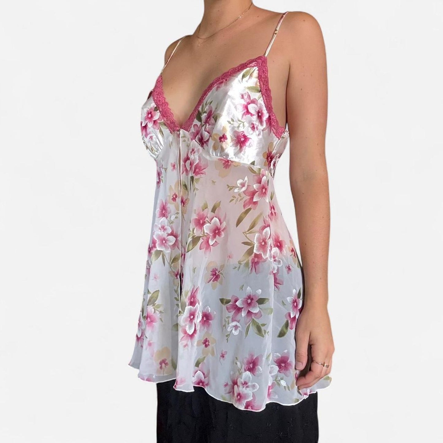 Pink and white floral cami top