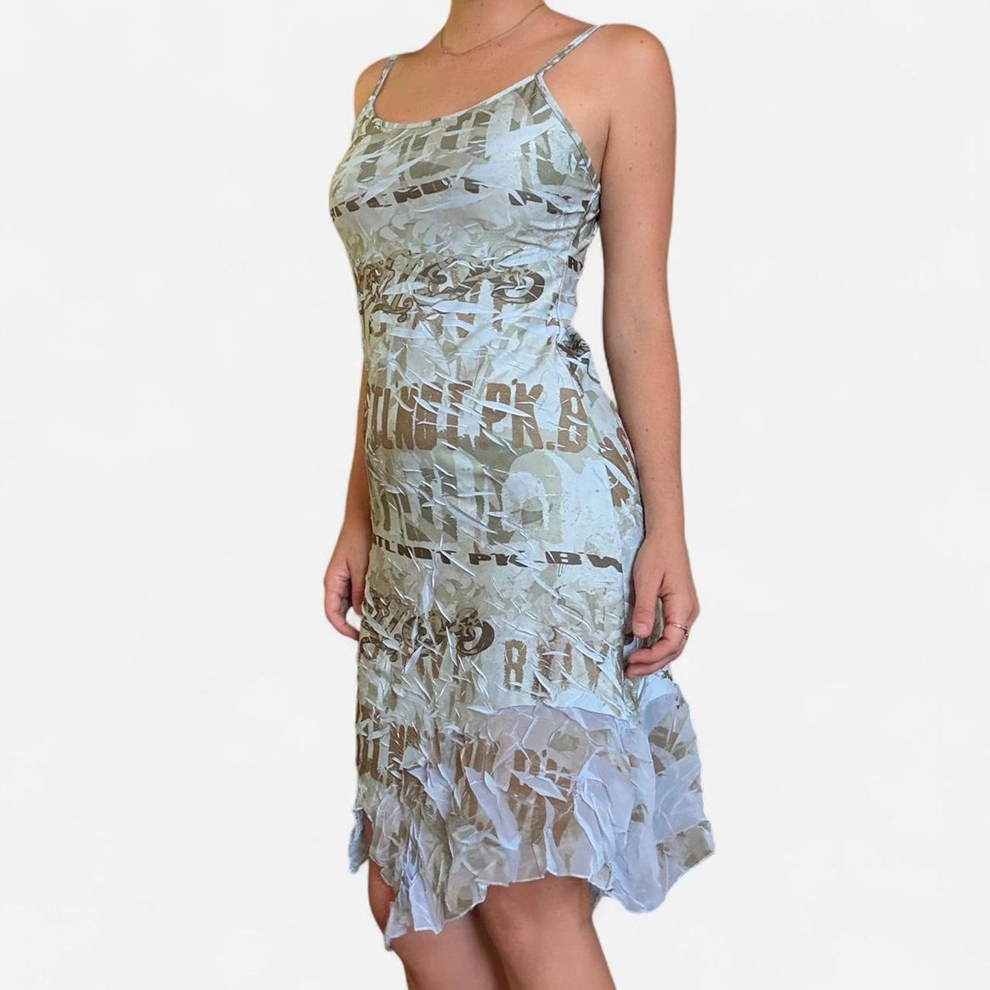 Blue and brown vintage fairy flowy midi dress