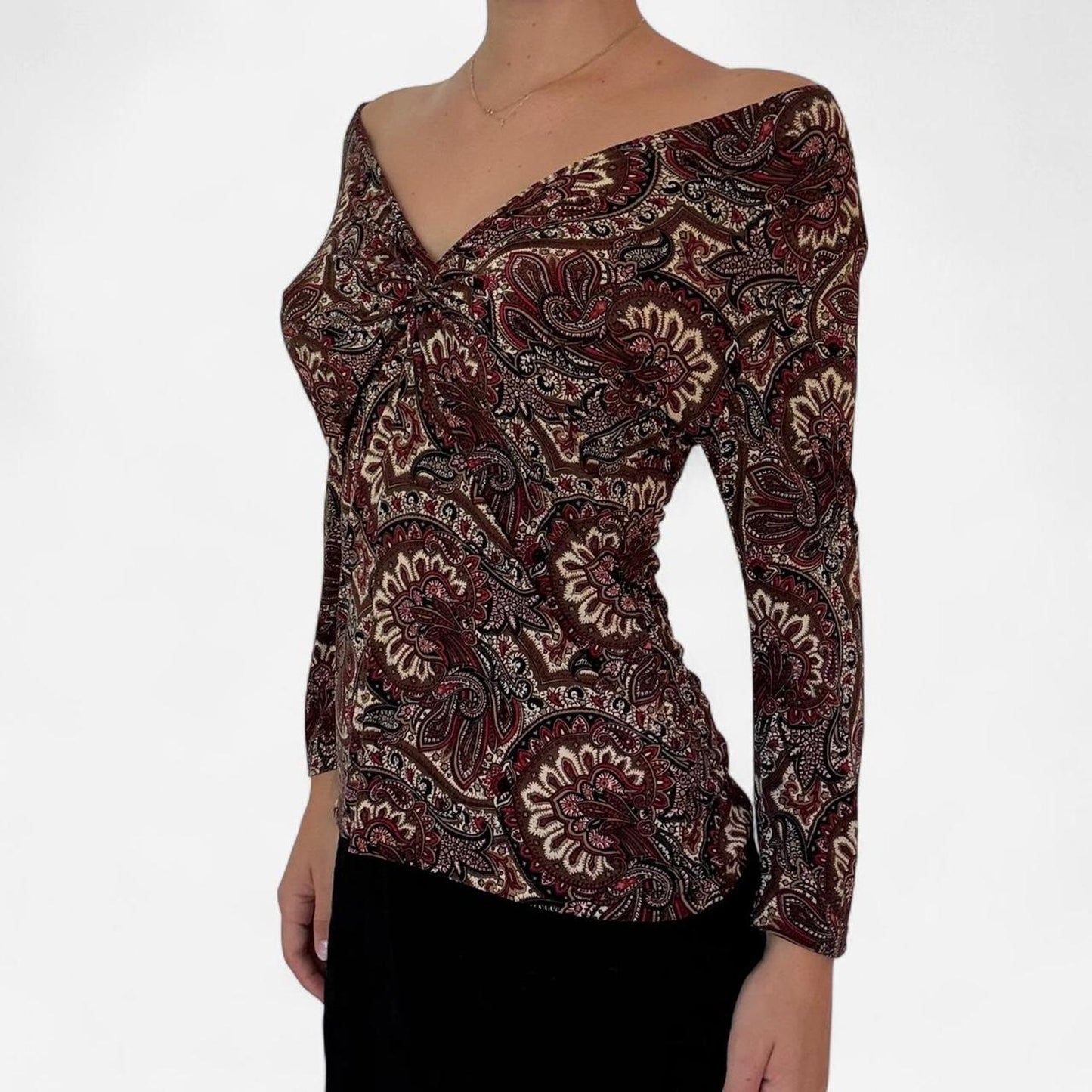 Burgundy and brown paisley print top
