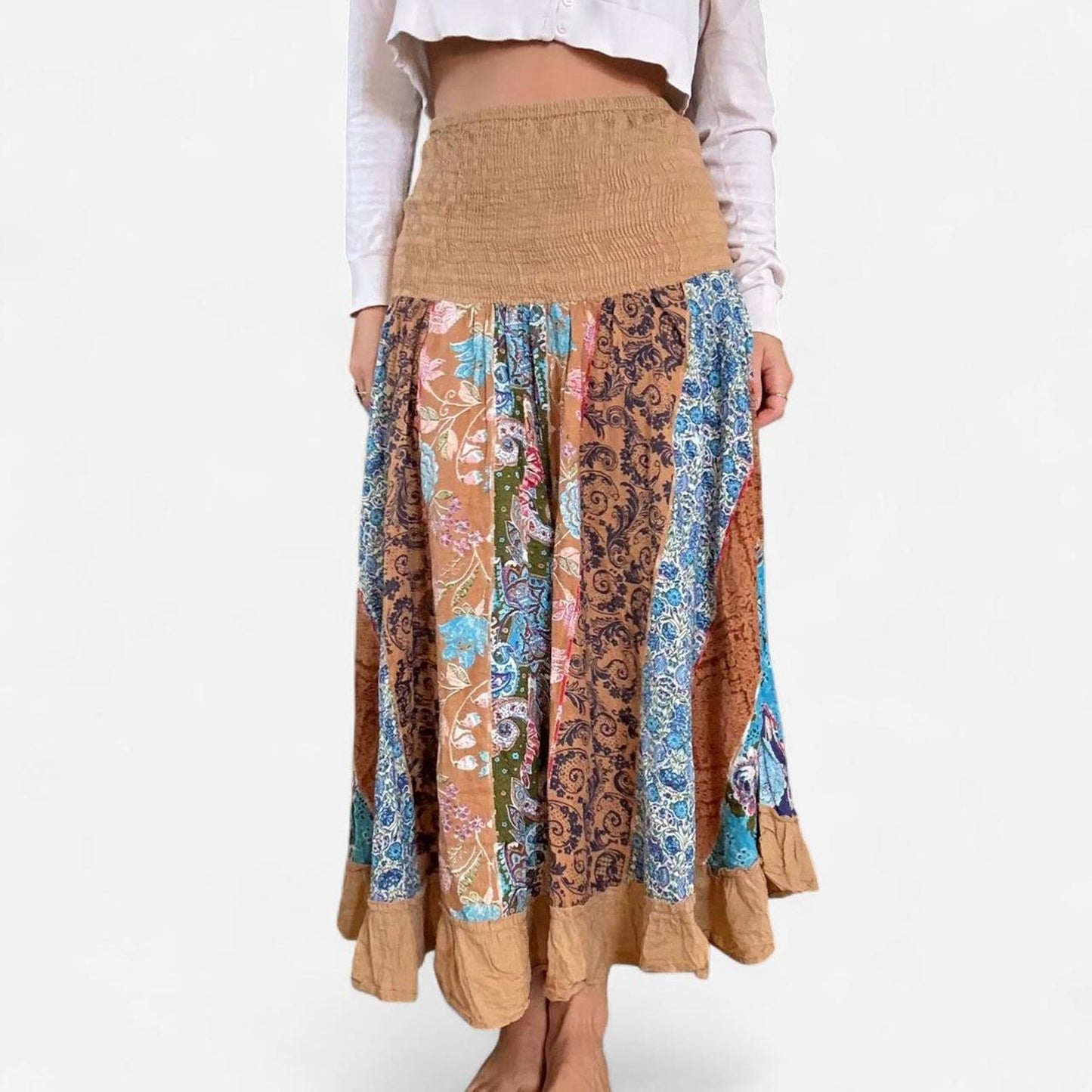 Brown and blue vintage floral maxi skirt