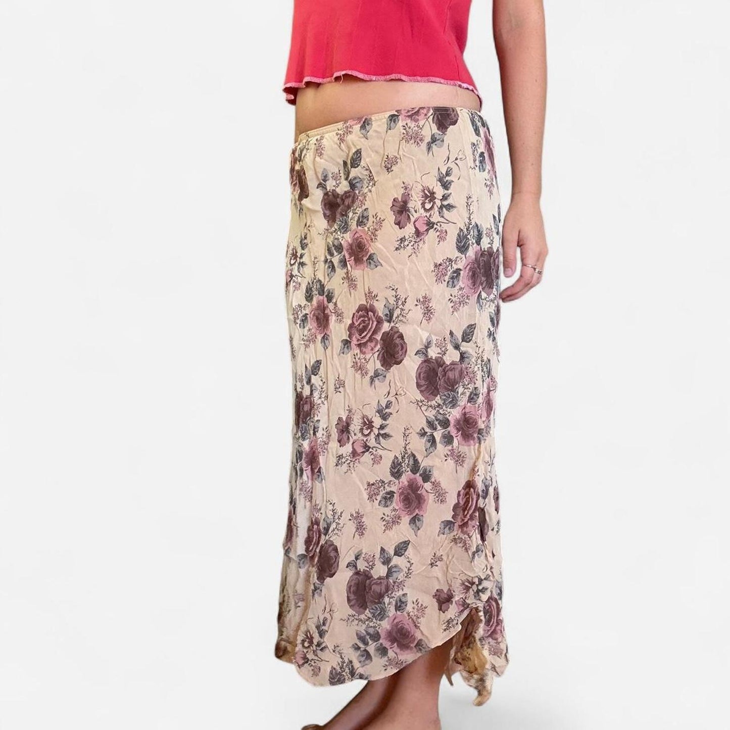 Pink and purple floral midi skirt
