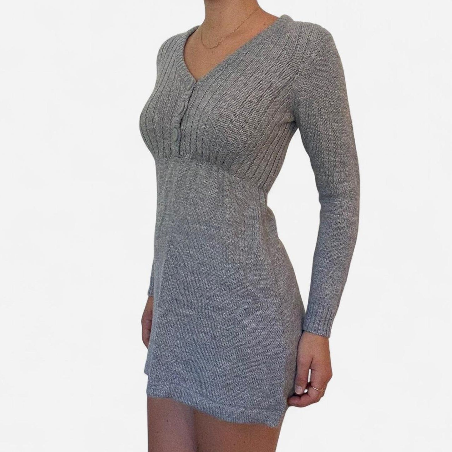 Grey button up sweater dress