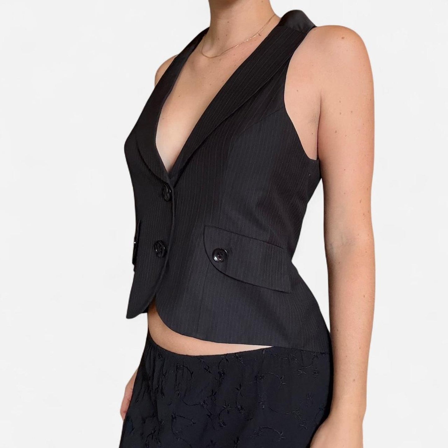 Black pinstripe sleeveless vest