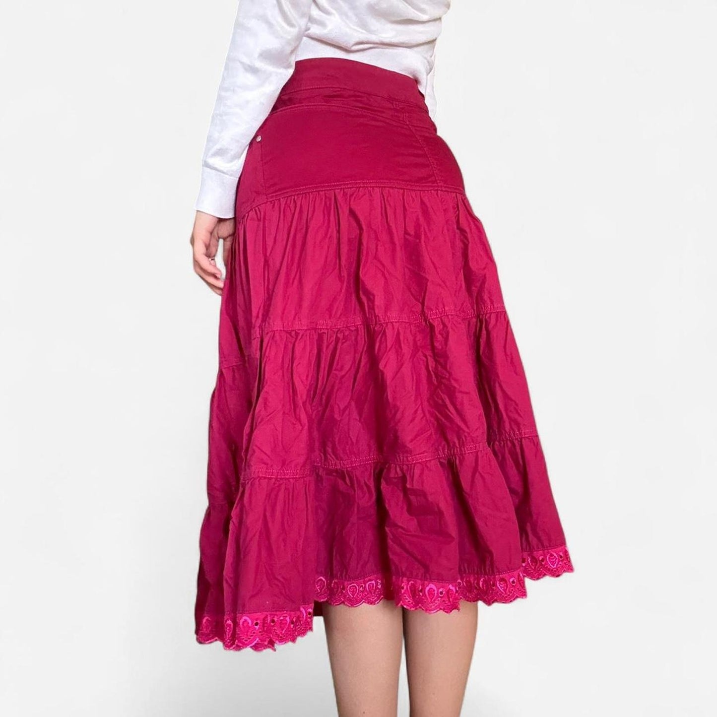Pink y2k tiered maxi skirt