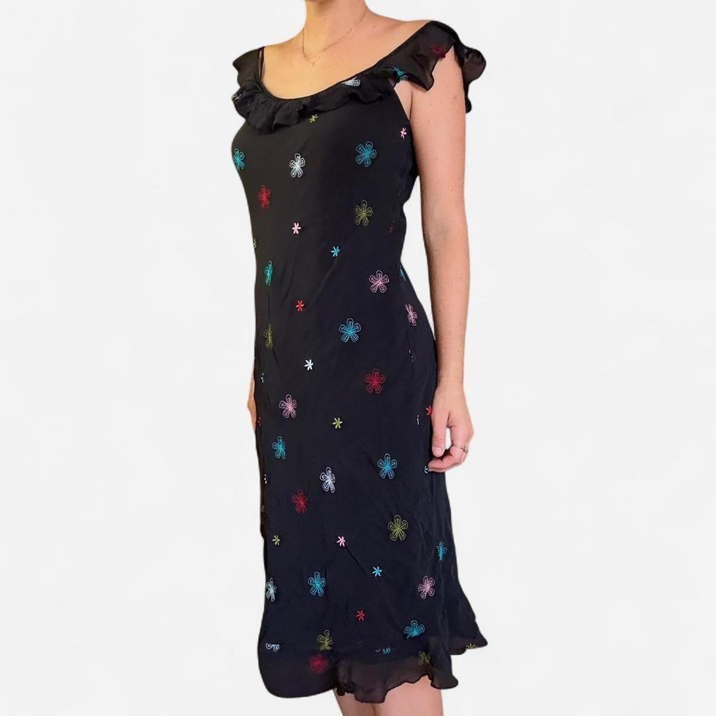 Black midi dress with multi coloured dress