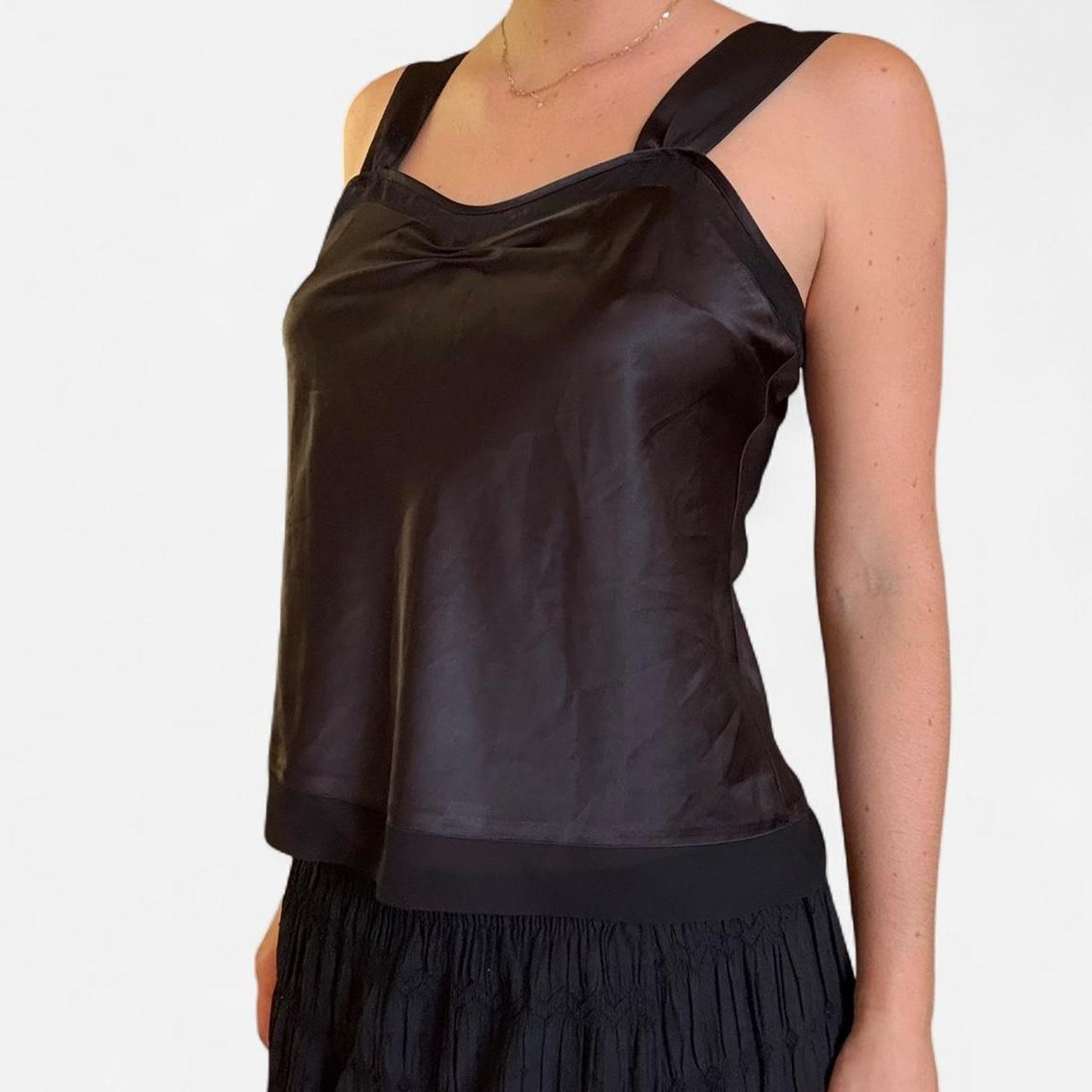 Black silk bow tank top