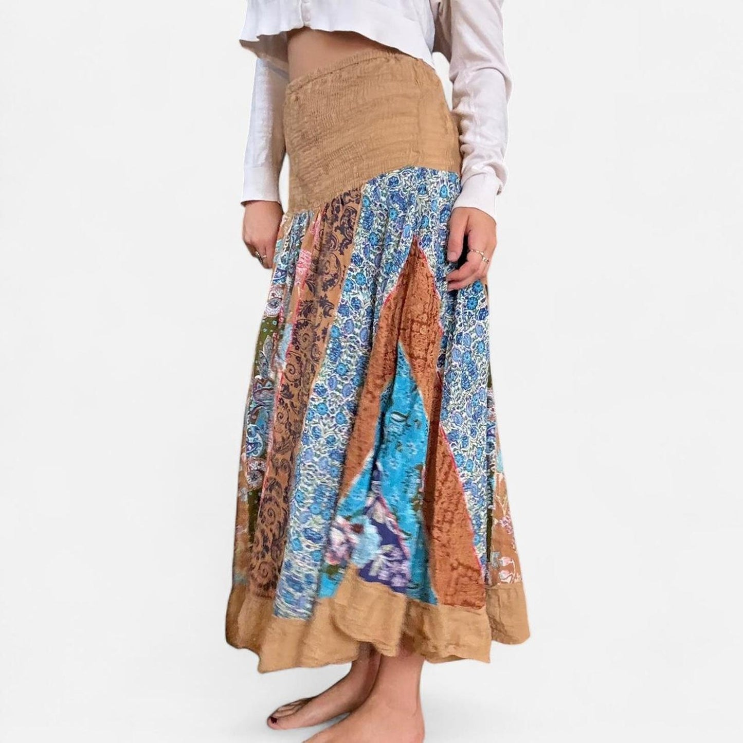 Brown and blue vintage floral maxi skirt