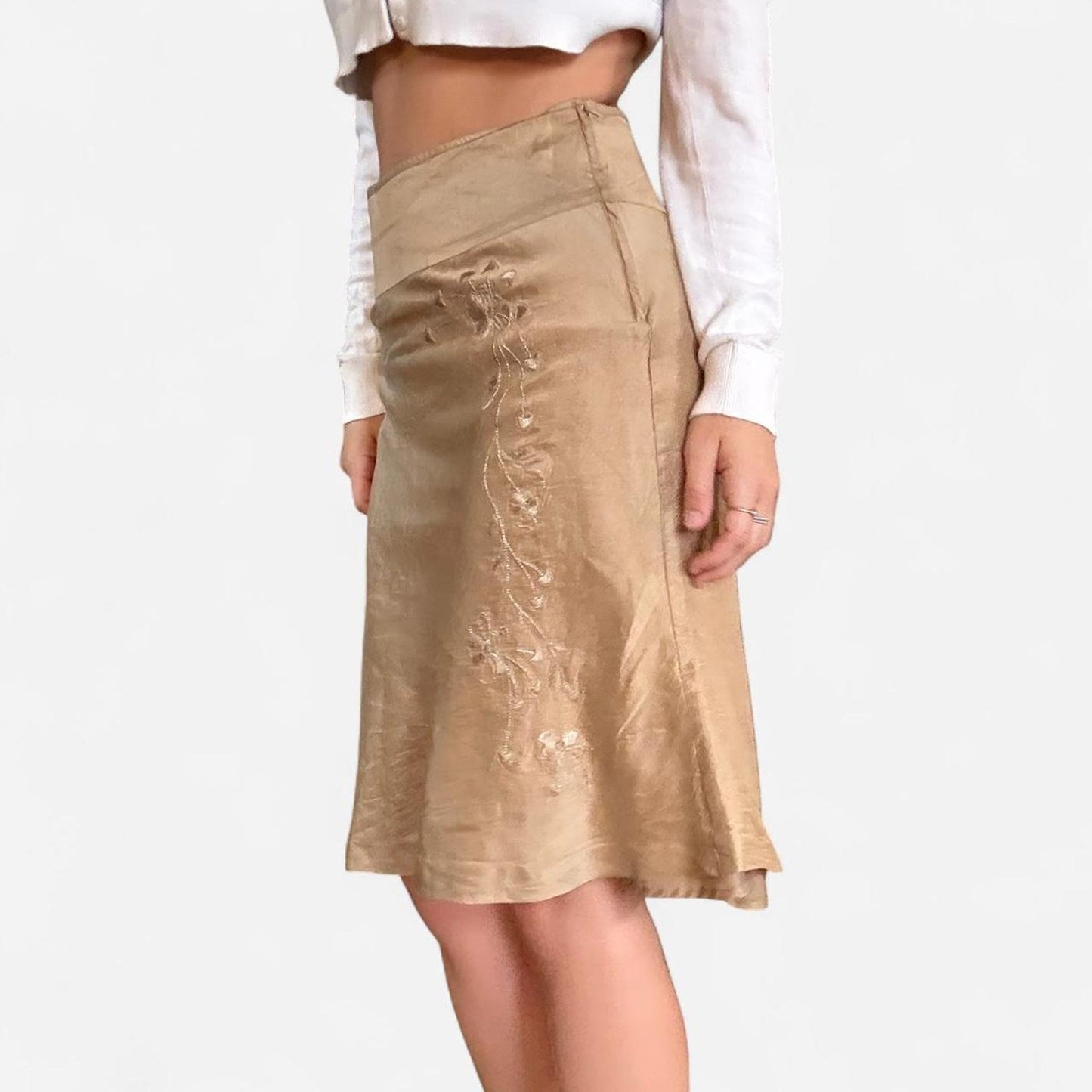 Tan and cream midi skirt