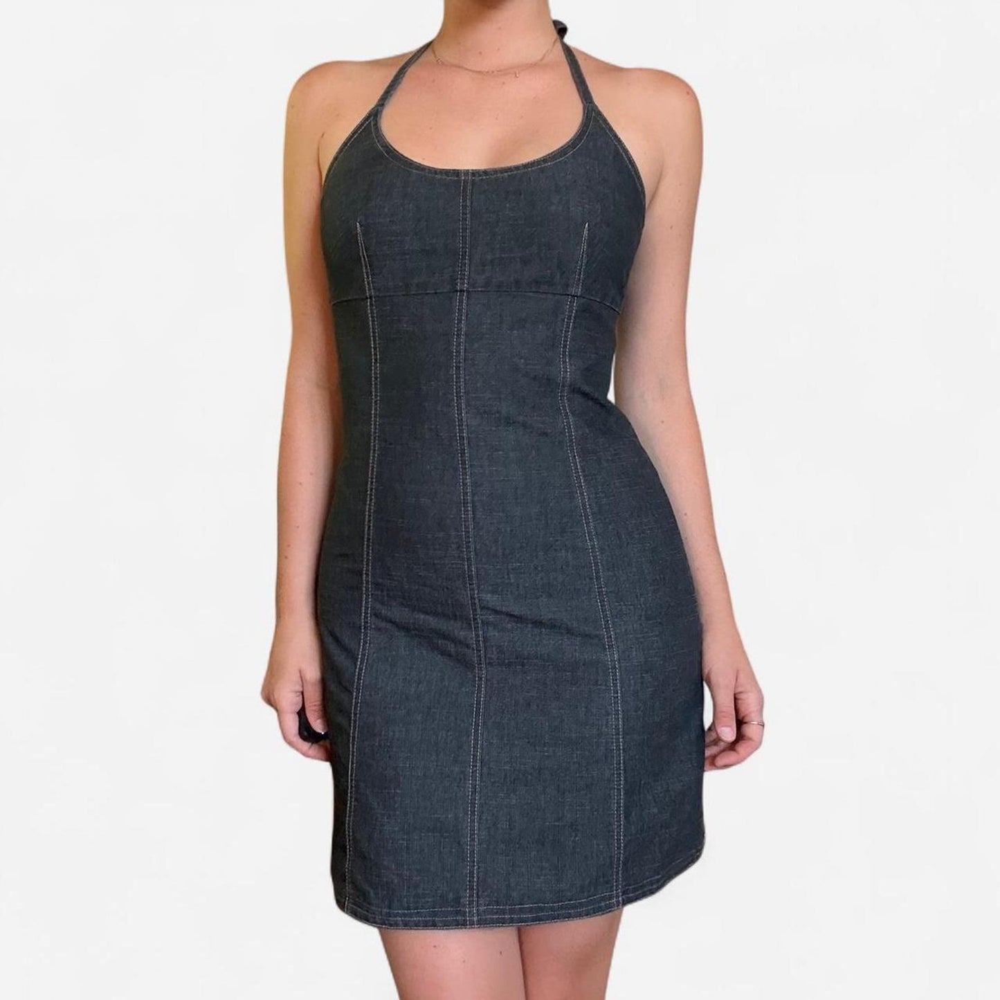 Black vintage denim mini dress