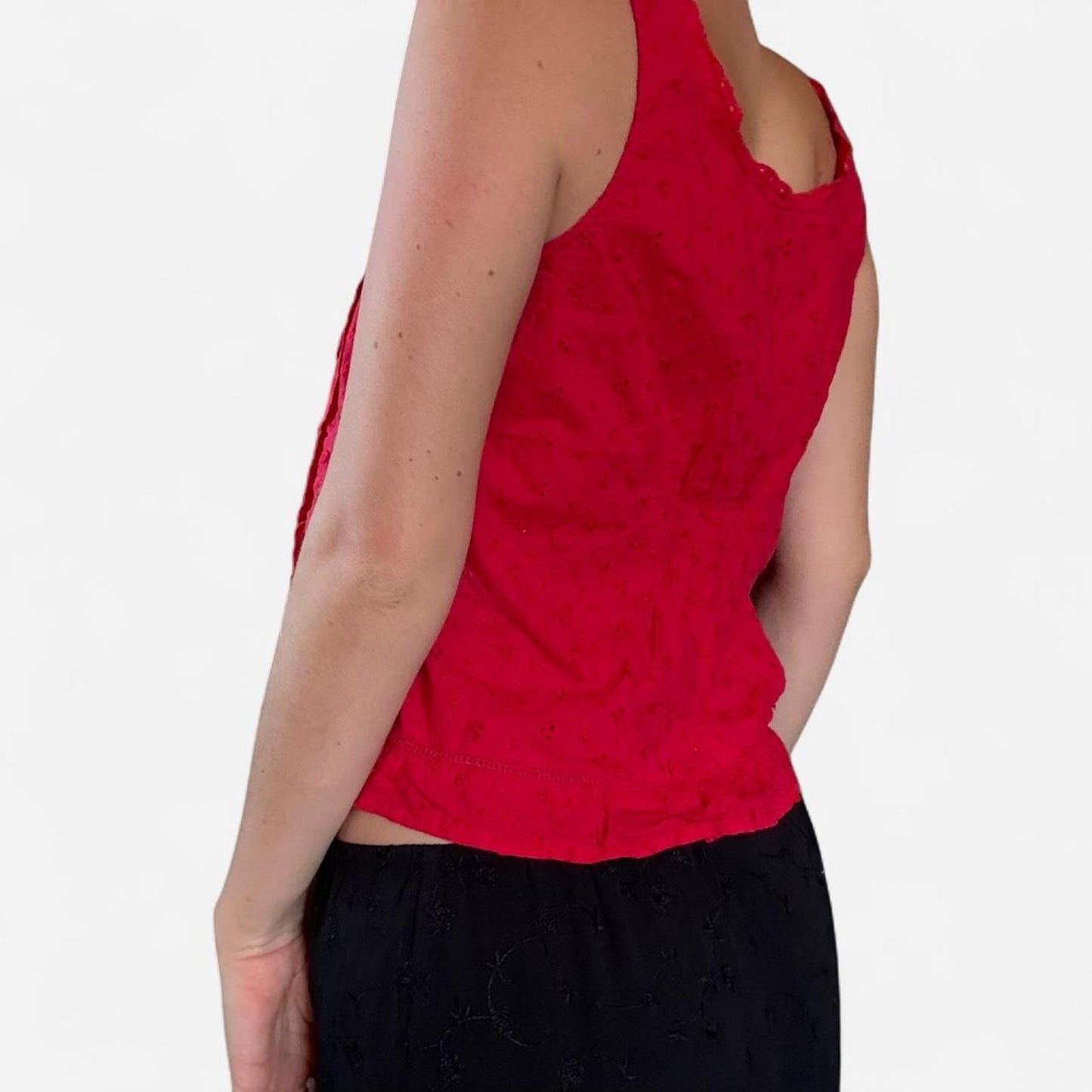 Red lace up corset style top