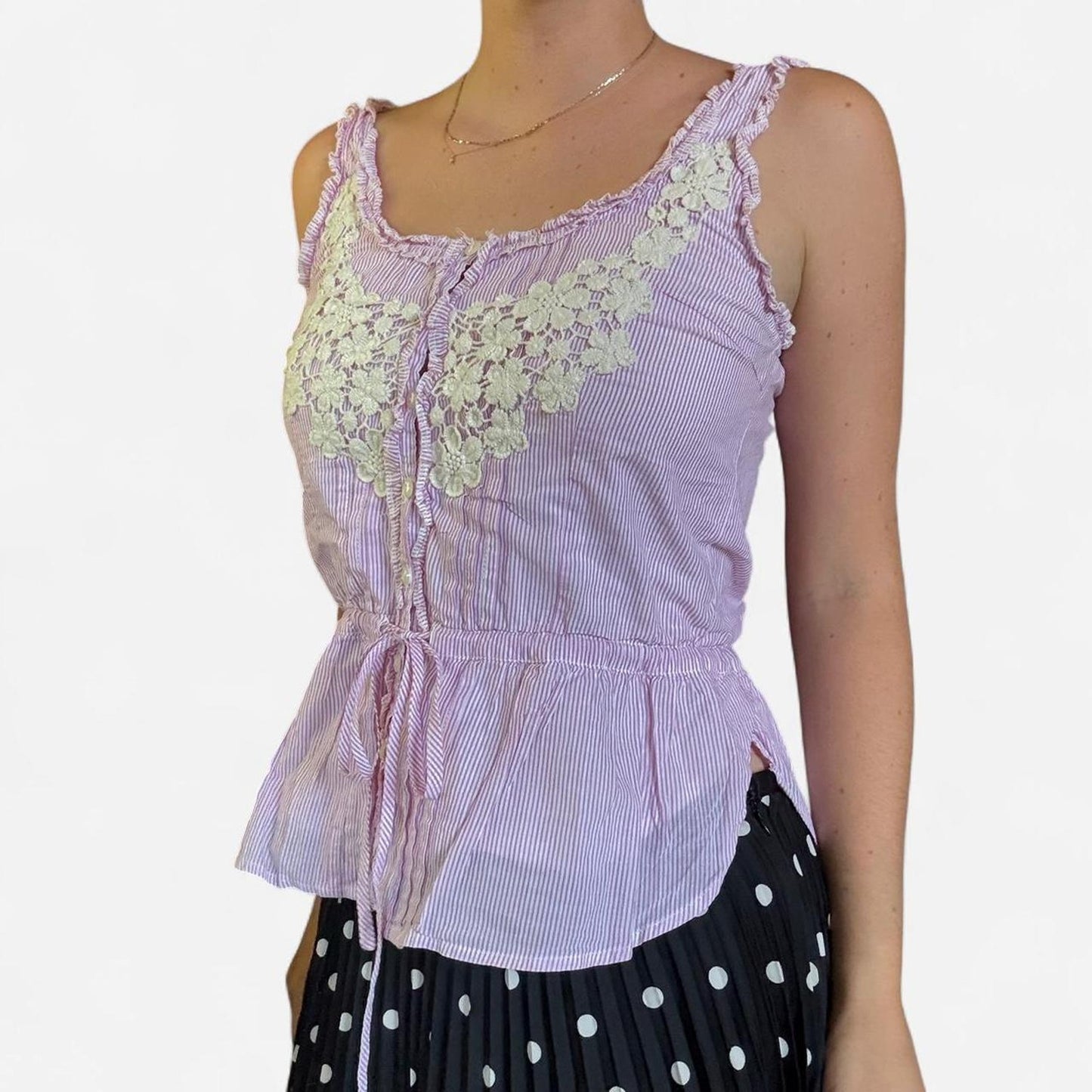 Pink and white striped tank top