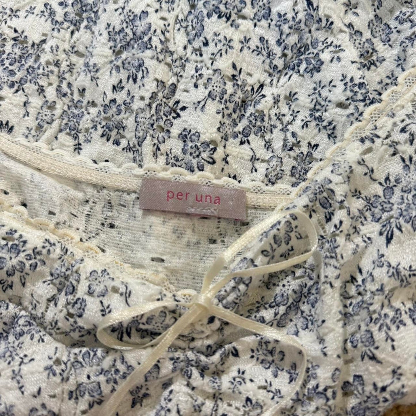 White and blue floral lace tank top