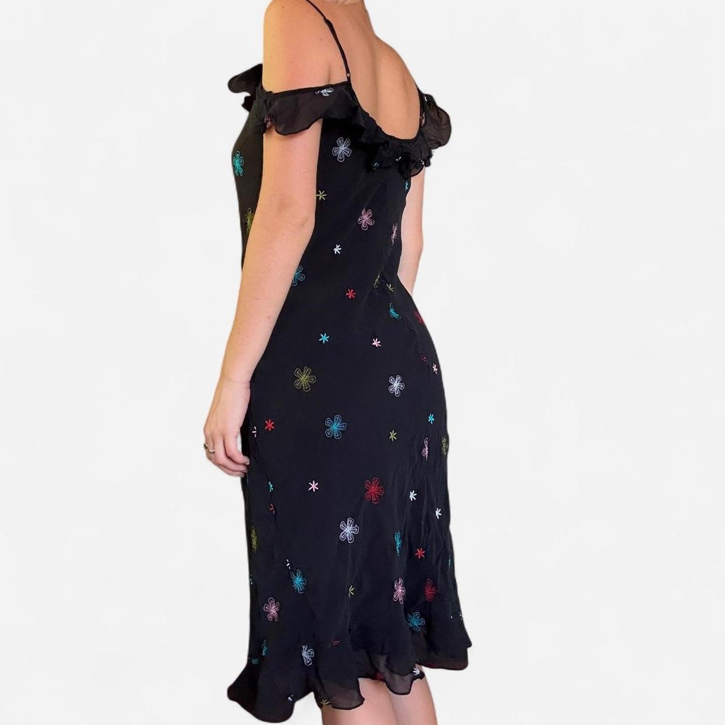 Black midi dress with multi coloured dress