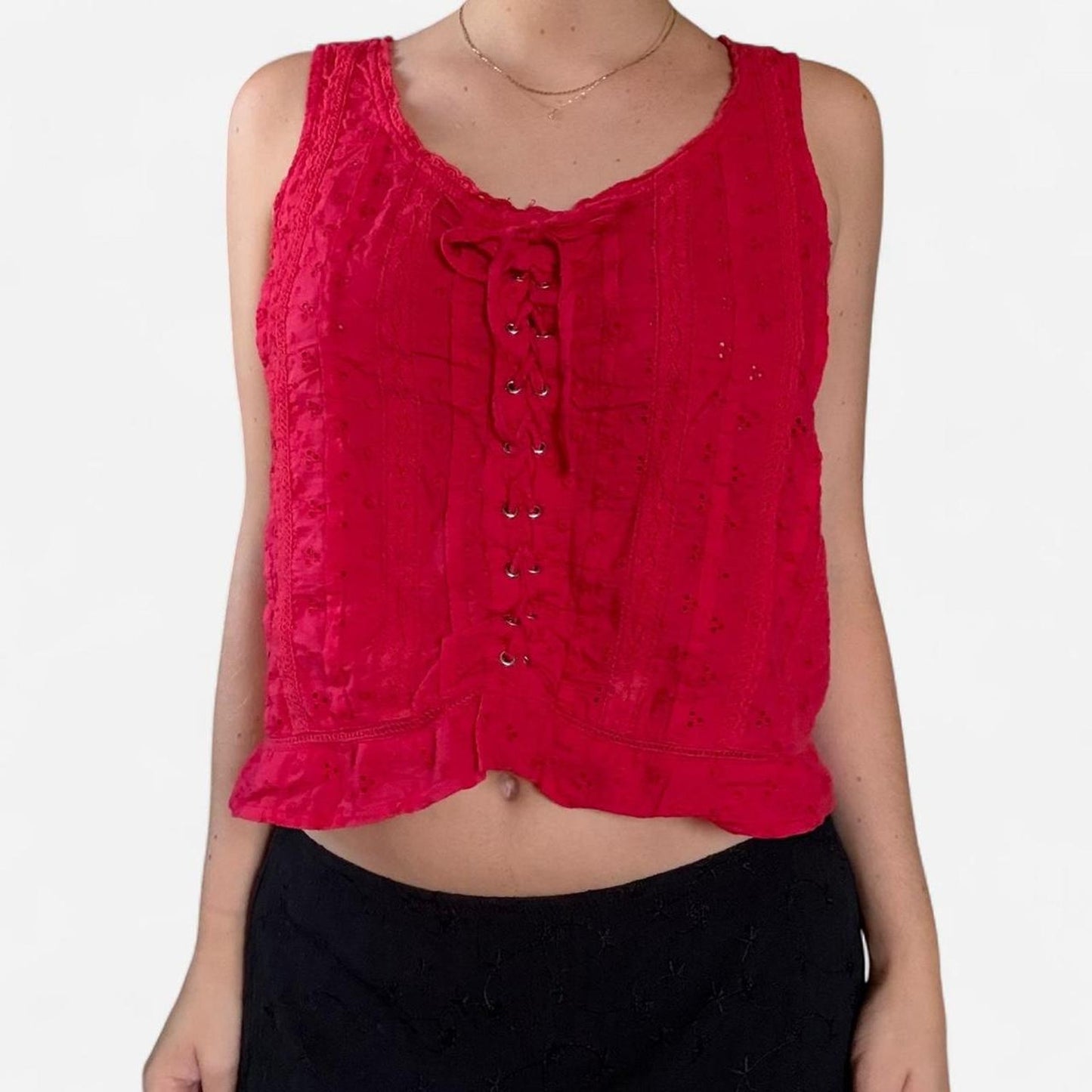 Red lace up corset style top