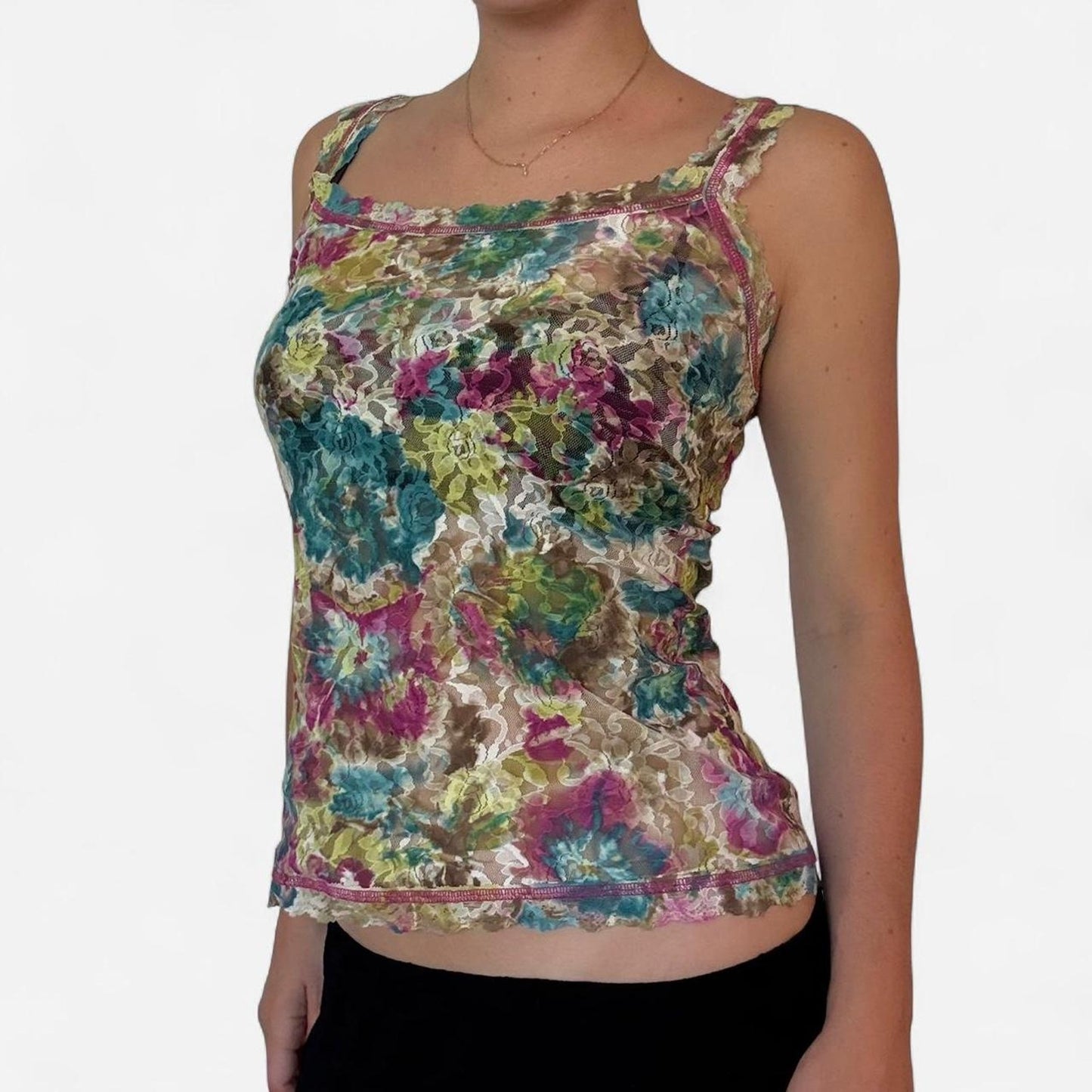 Pastel floral lace cami top