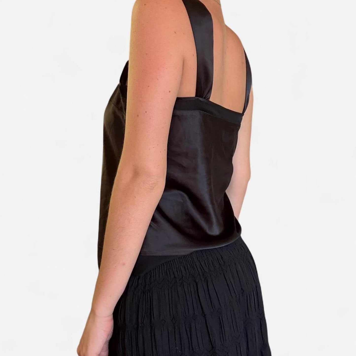 Black silk bow tank top