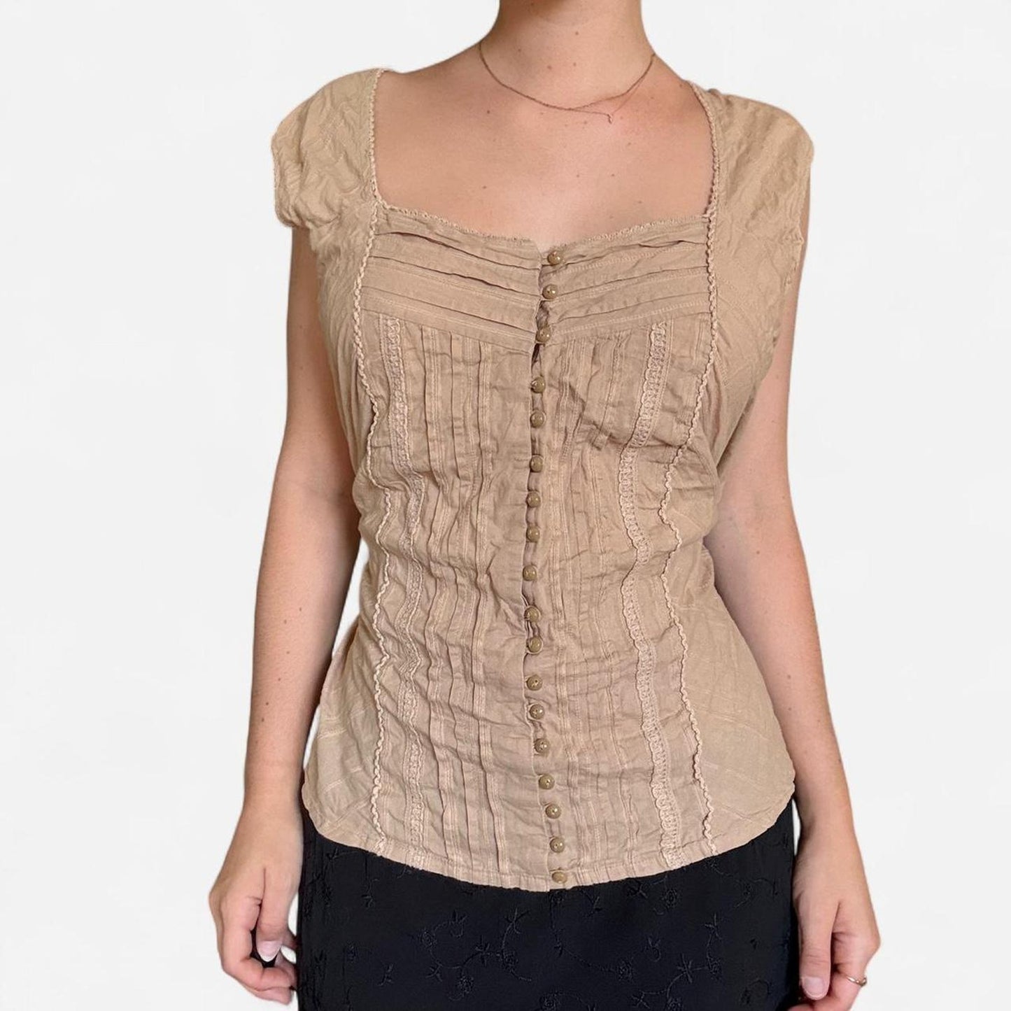 Tan button up top