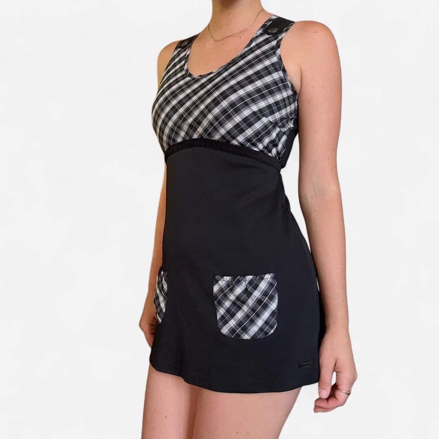 Black and white plaid babydoll dress