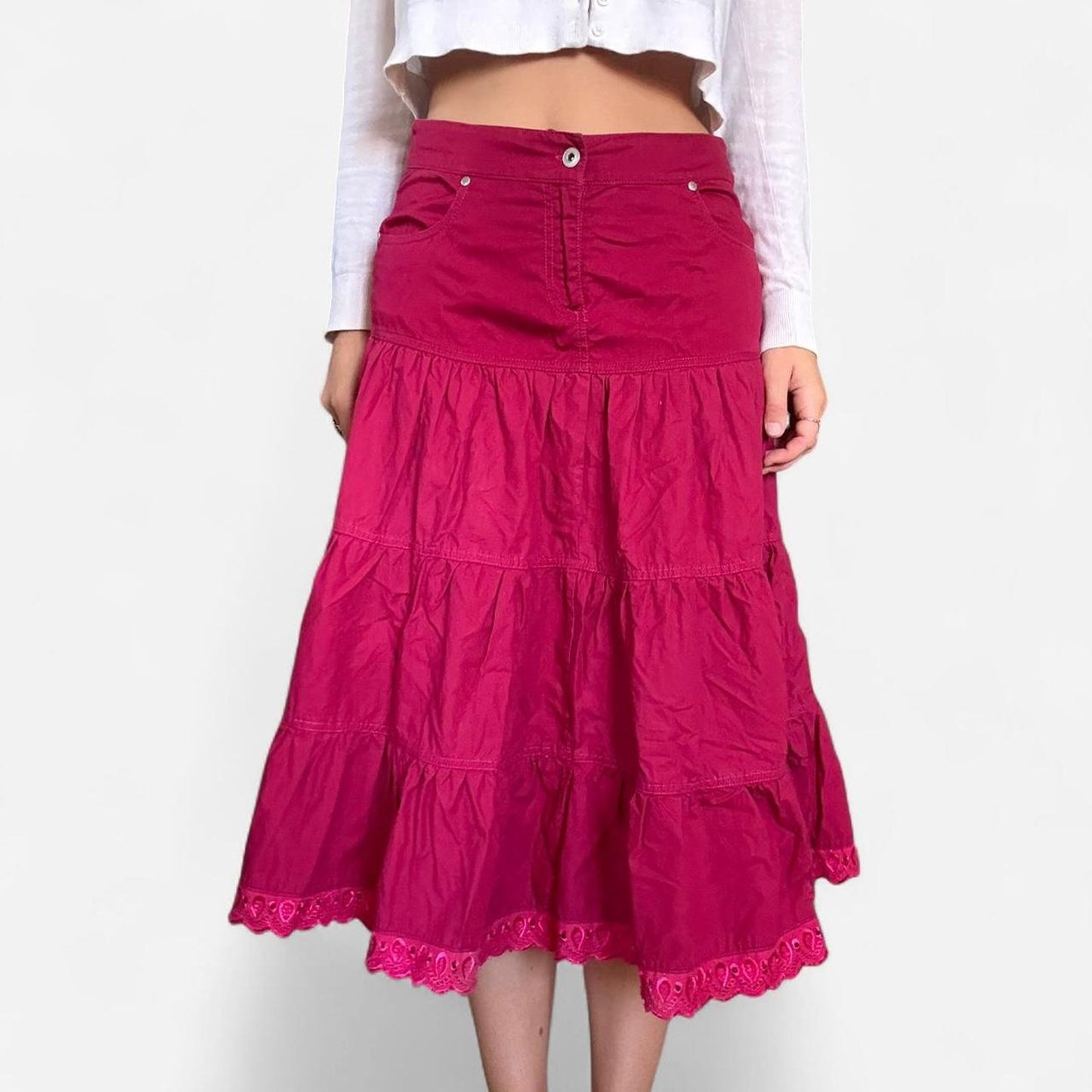 Pink y2k tiered maxi skirt
