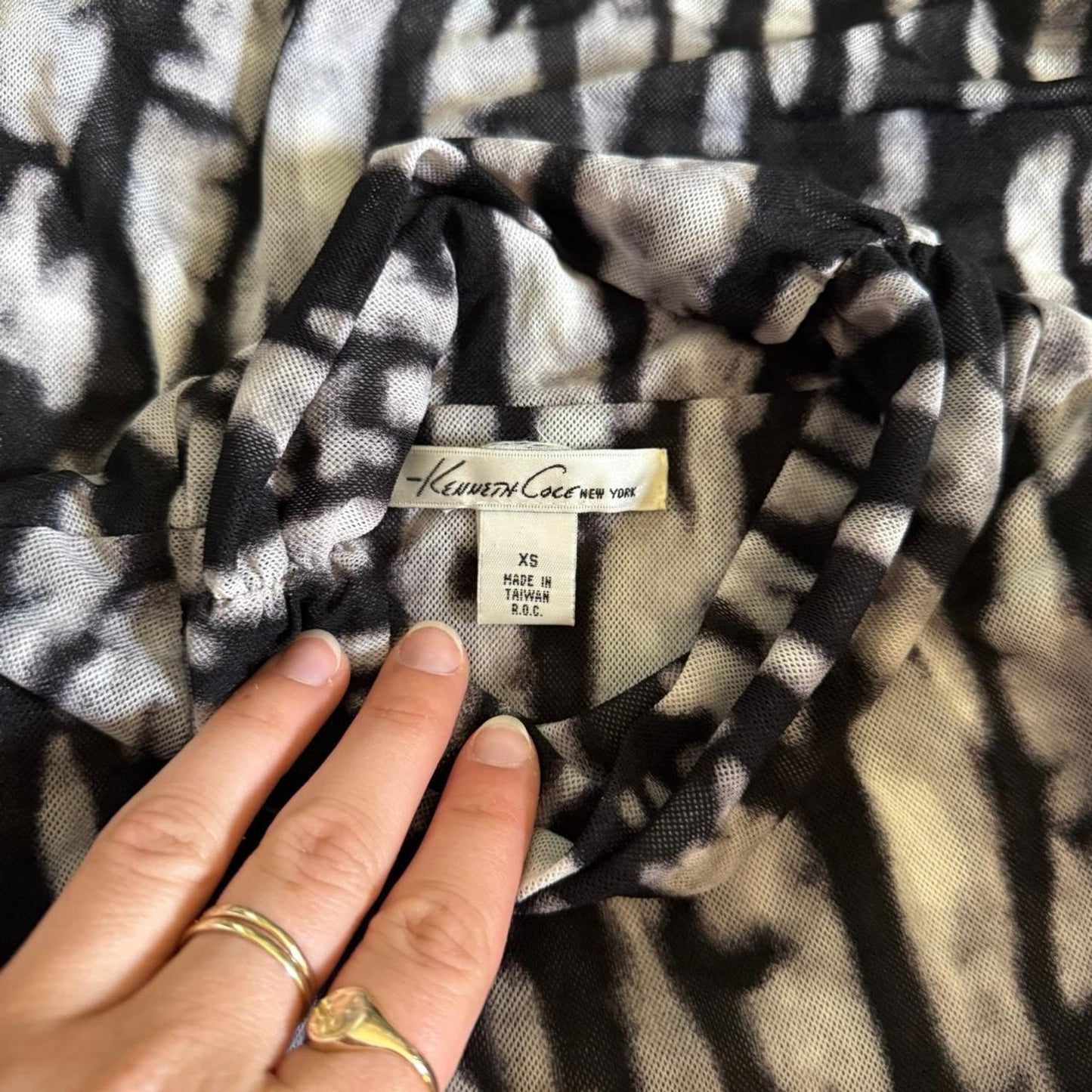 Black and white tie dye sheer mesh turtleneck top