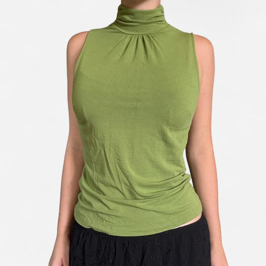 Green silk turtleneck top