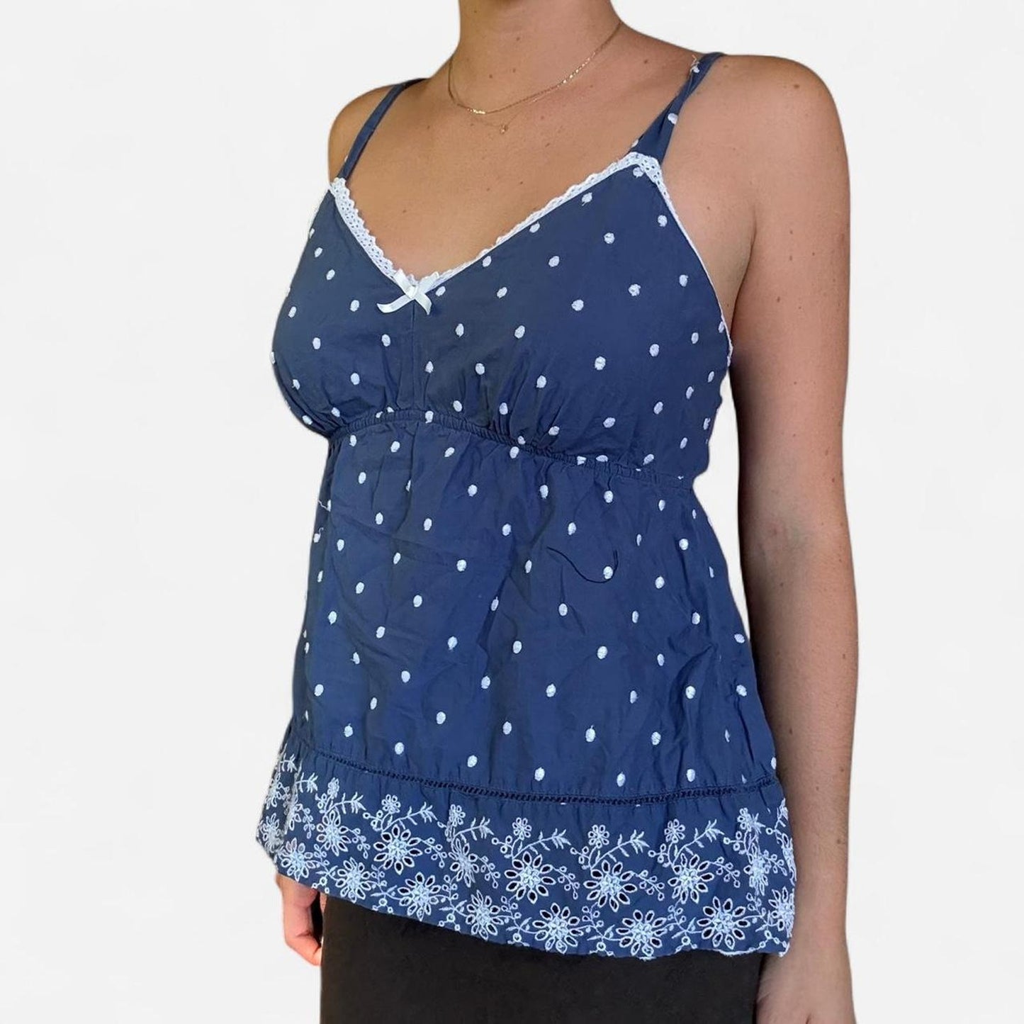 Blue and white floral cami top