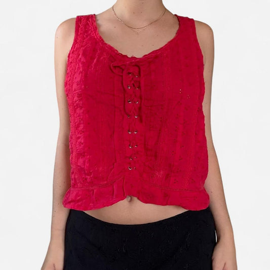 Red lace up corset style top