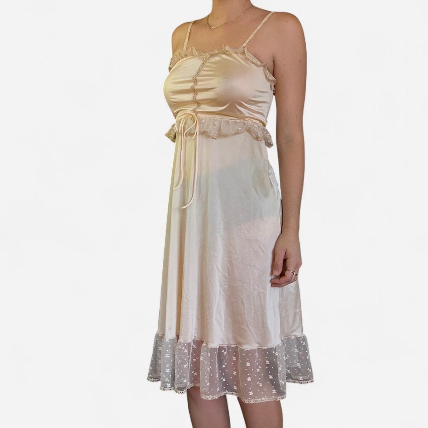 Light pink vintage silk and lace midi dress
