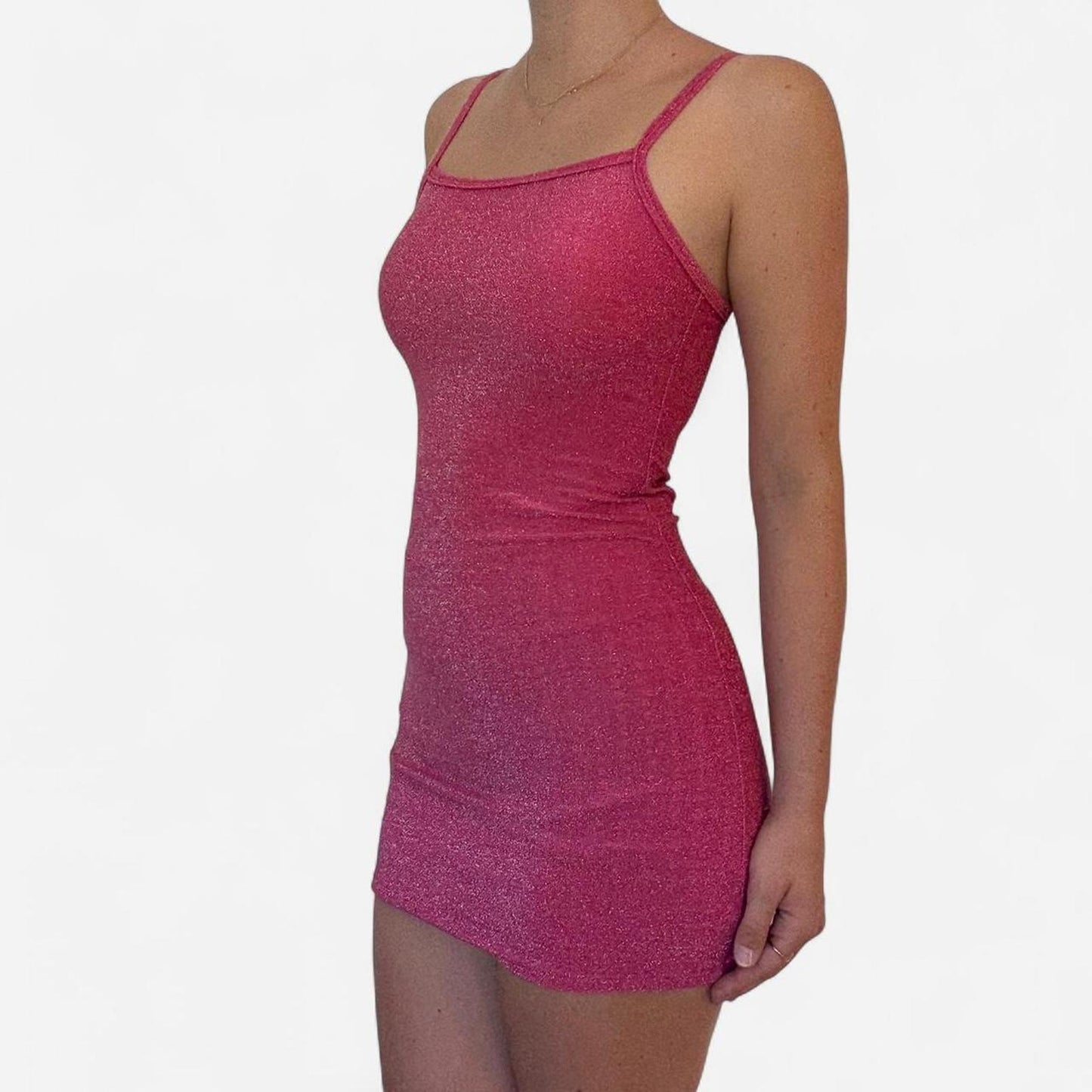 Pink glitter mini bodycon dress
