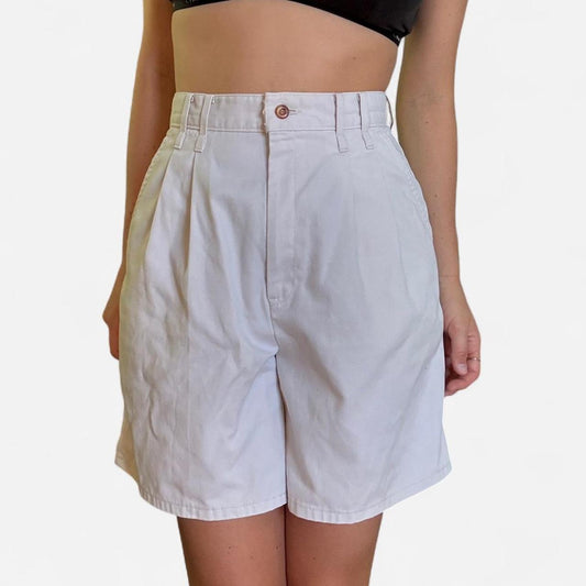White pleated cotton shorts