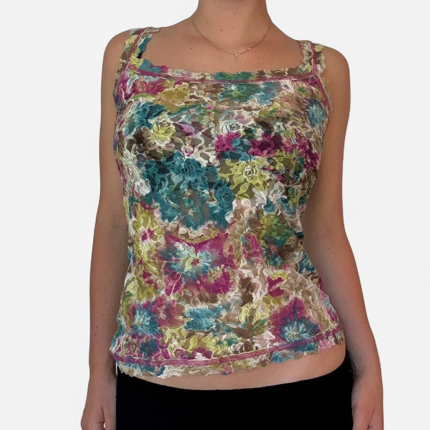 Pastel floral lace cami top