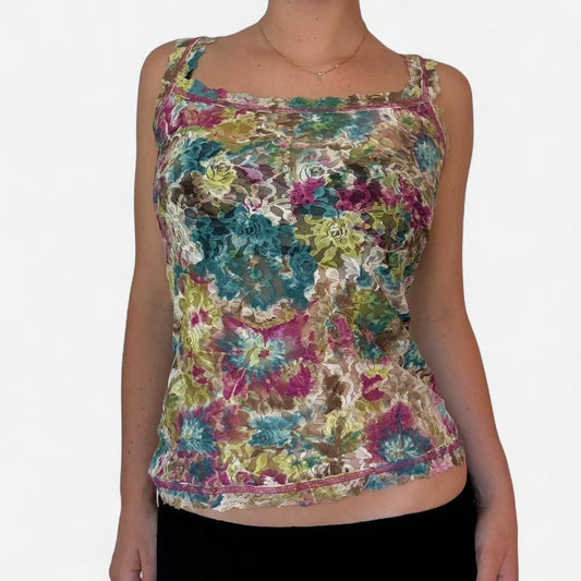 Pastel floral lace cami top