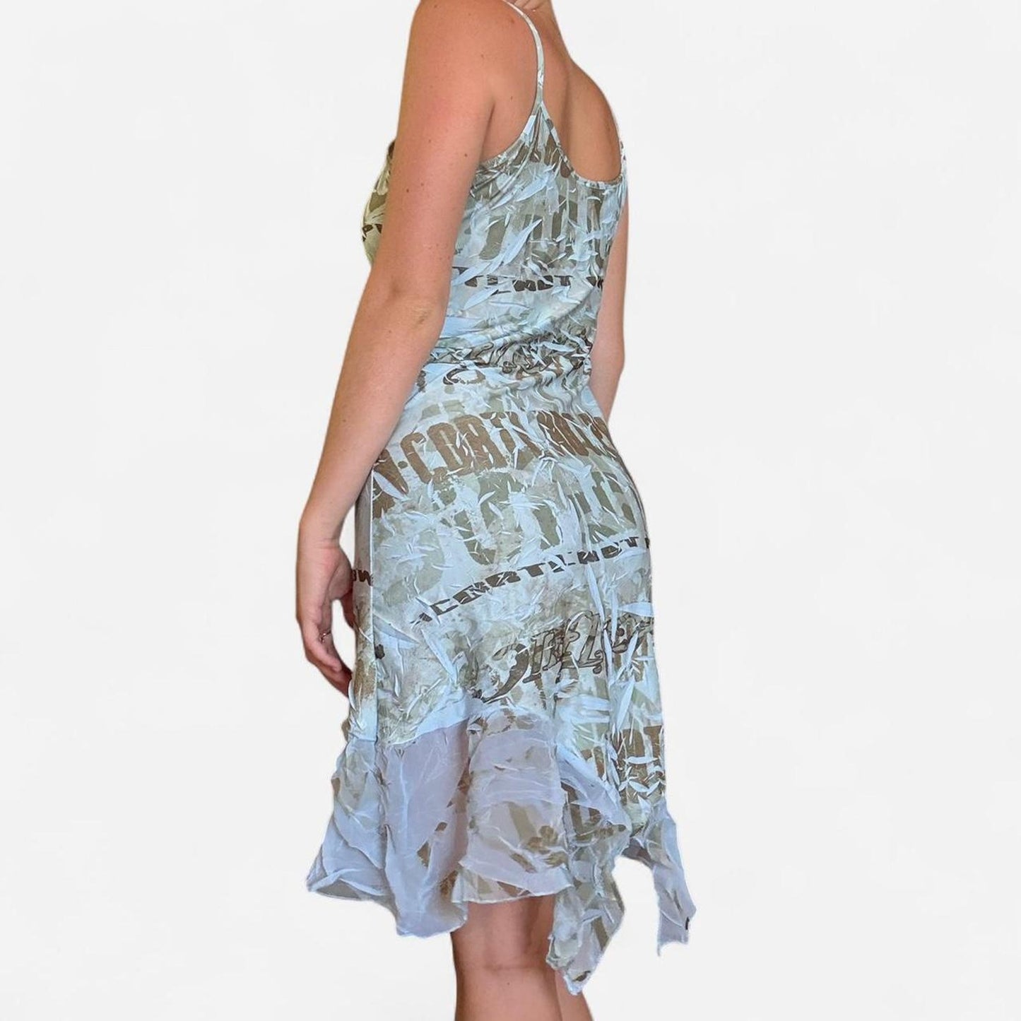Blue and brown vintage fairy flowy midi dress