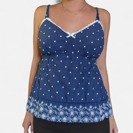 Blue and white floral cami top