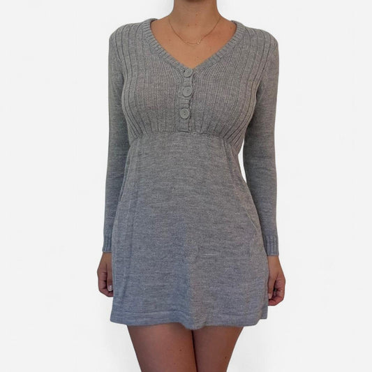 Grey button up sweater dress