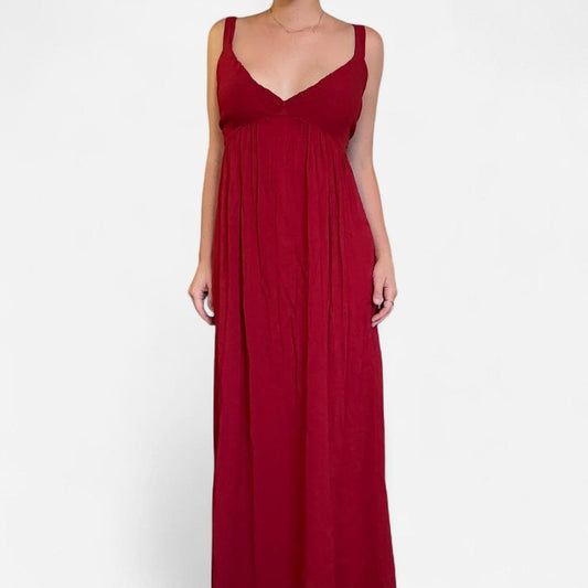 Red v neck flowy vintage dress