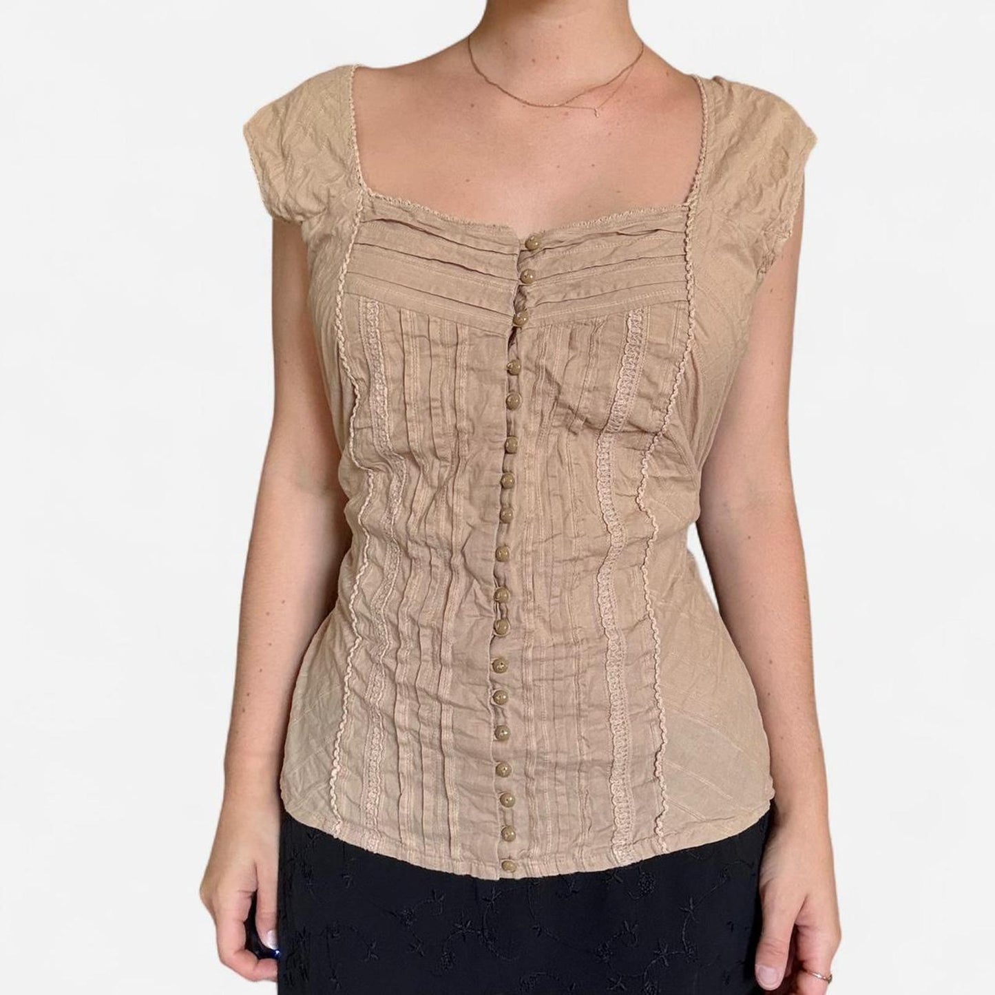 Tan button up top