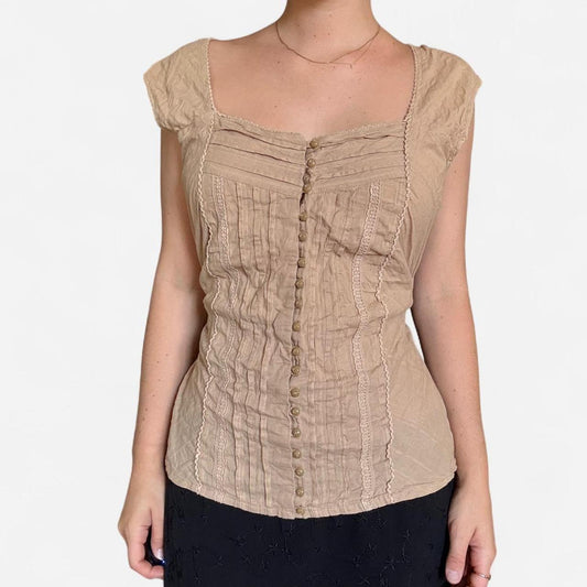 Tan button up top