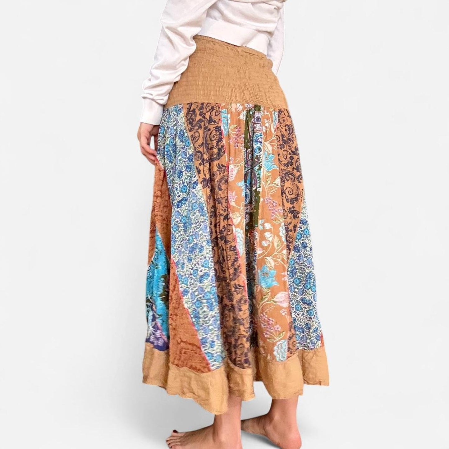Brown and blue vintage floral maxi skirt
