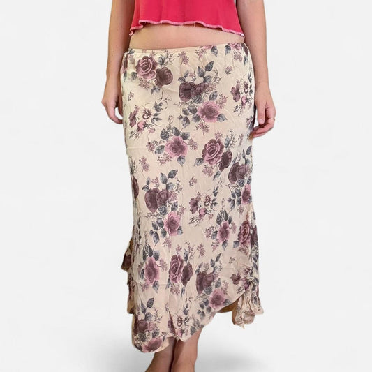 Pink and purple floral midi skirt