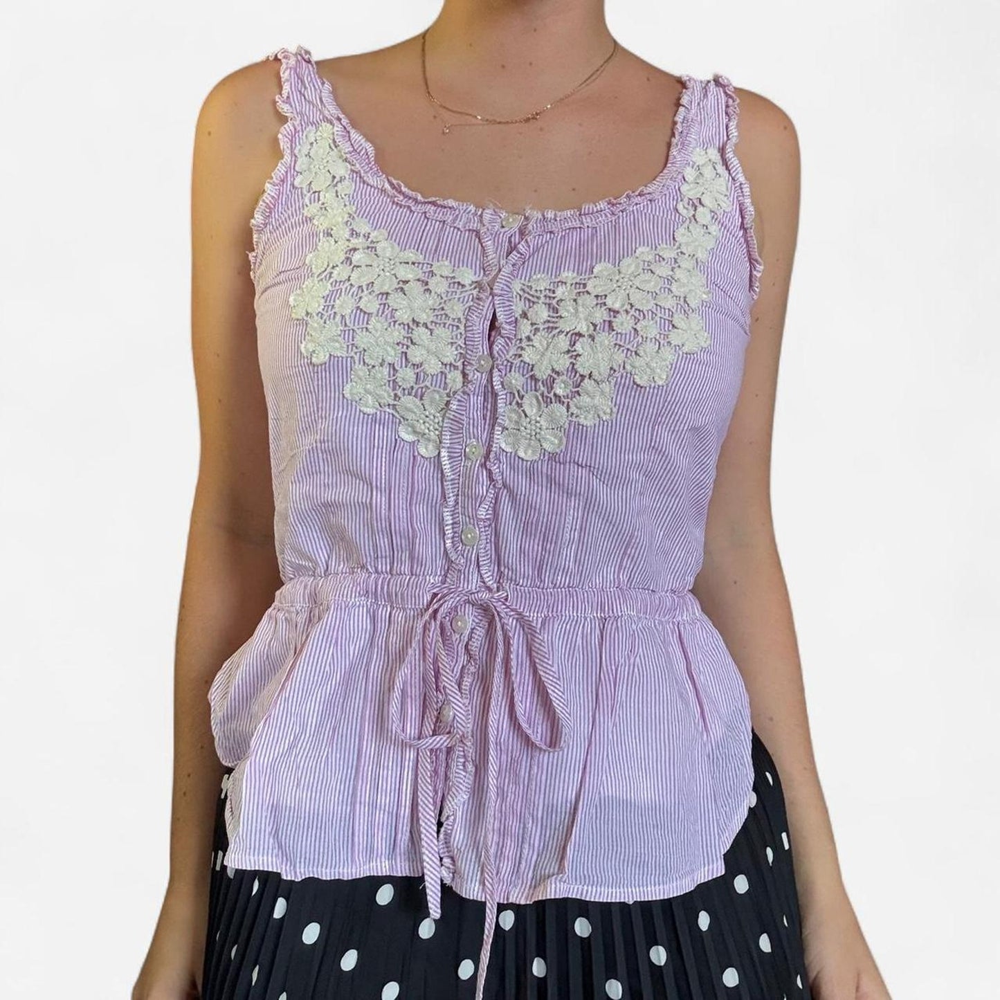 Pink and white striped tank top