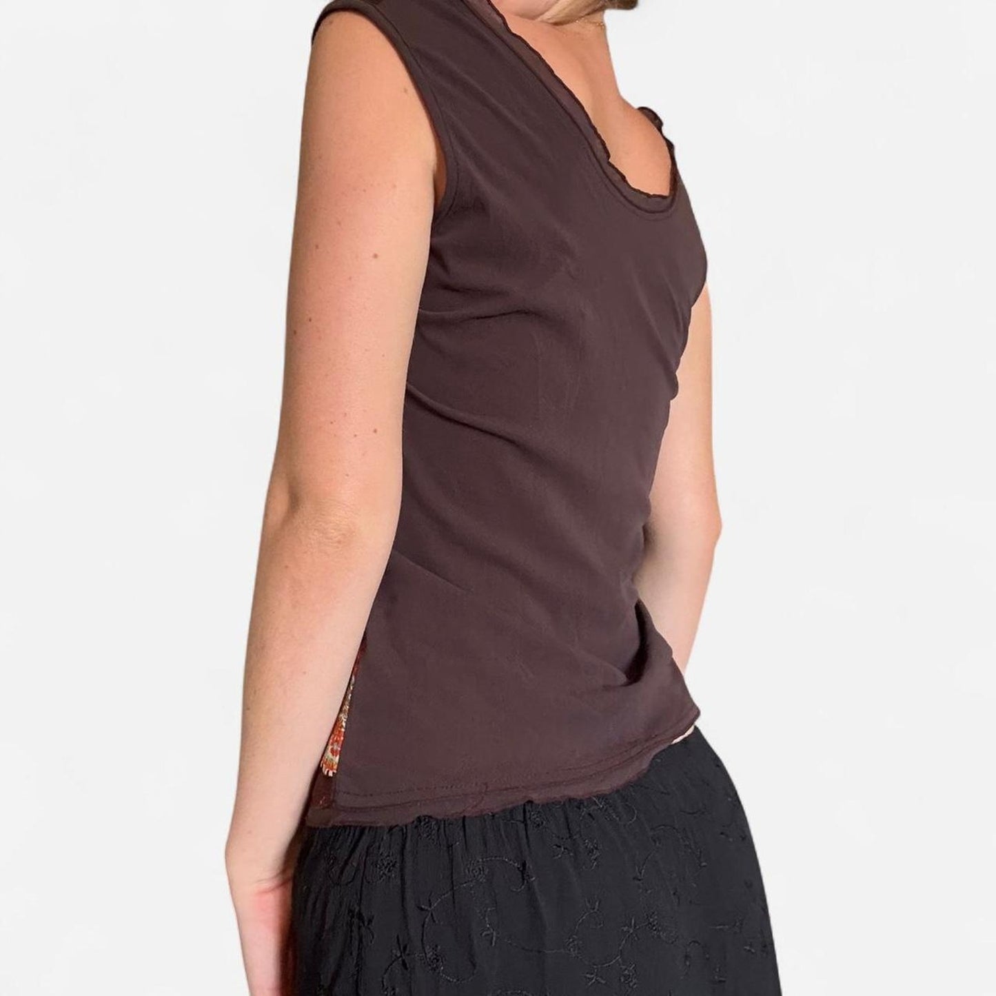Brown and orange paisley tie top