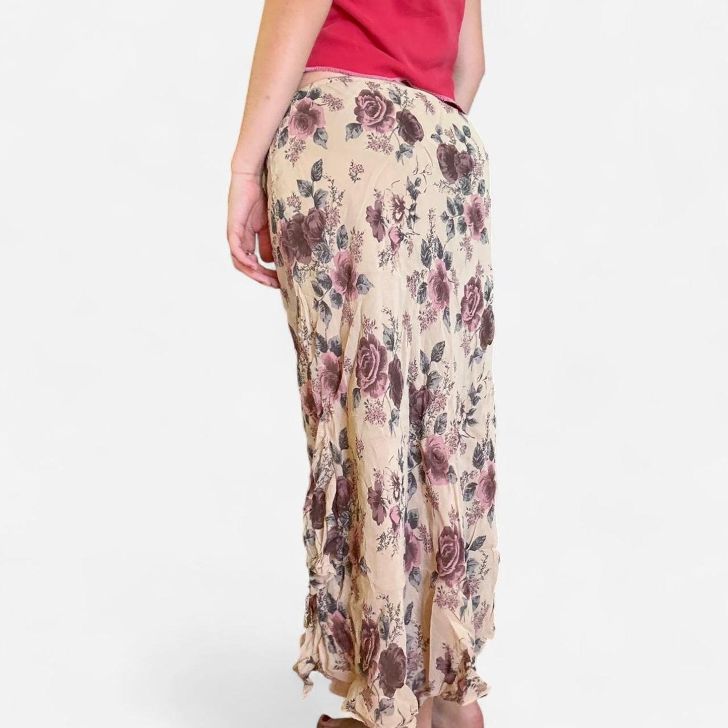 Pink and purple floral midi skirt