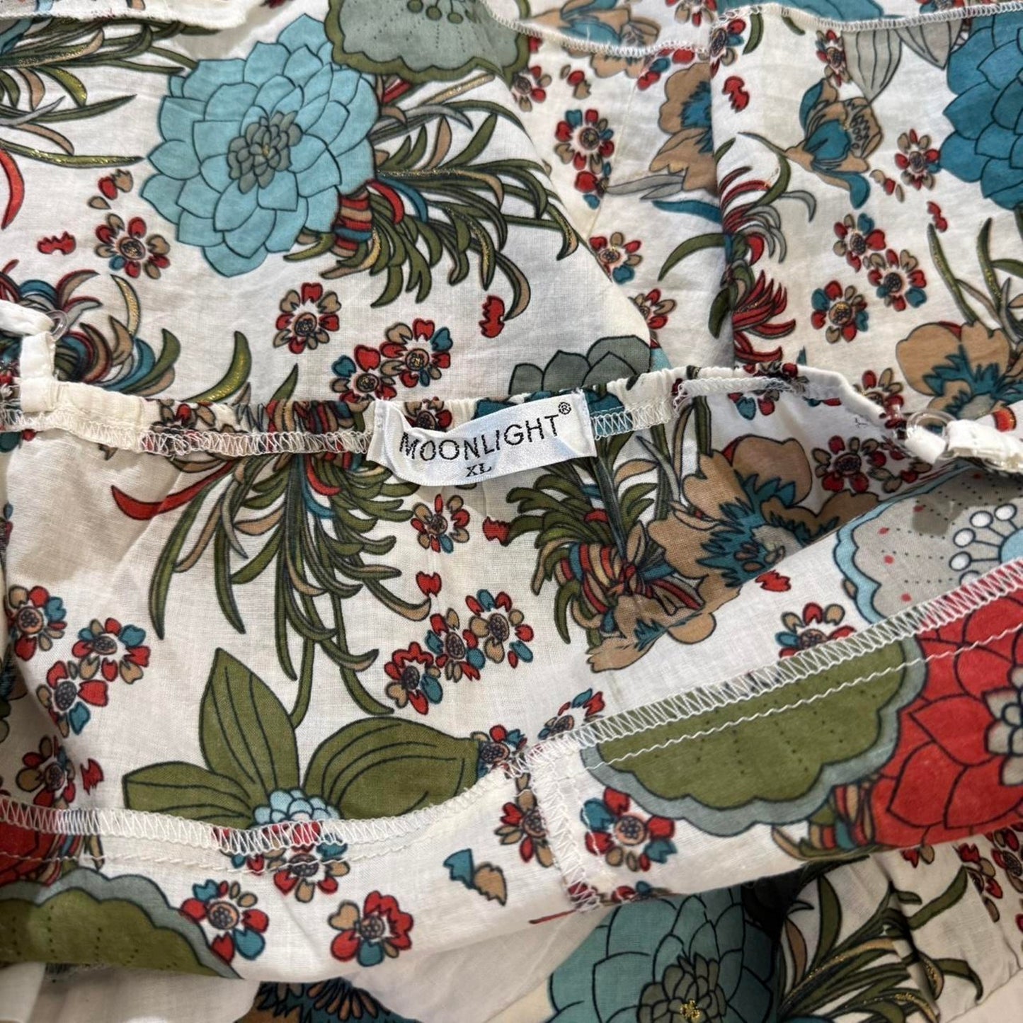 White and multi coloured floral print cami top
